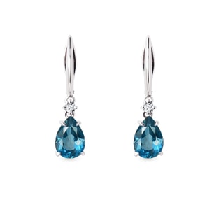 BOUCLES D'OREILLES FORGÉES DANS L'OR BLANC AVEC TOPAZES ET DIAMANTS - BOUCLES D'OREILLES EN TOPAZE - BOUCLES D'OREILLES