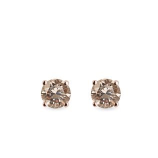 CHAMPAGNE DIAMOND EARRINGS IN 14K ROSE GOLD - DIAMOND STUD EARRINGS - EARRINGS