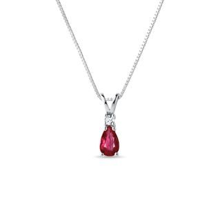 TEARDROP RUBY AND DIAMOND WHITE GOLD NECKLACE - RUBY NECKLACES - NECKLACES