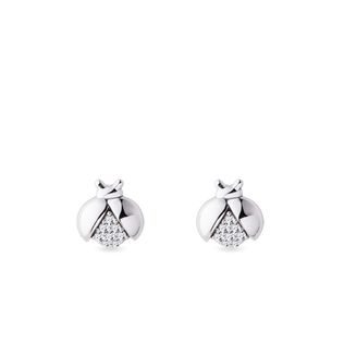 BOUCLES D'OREILLES COCCINELLE EN OR BLANC AVEC DIAMANTS - BOUCLES D'OREILLES POUR ENFANTS - BOUCLES D'OREILLES