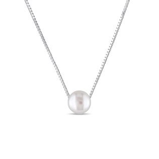 COLLIER EN OR BLANC AVEC PERLE D'EAU DOUCE - PENDENTIFS EN PERLES - PERLES