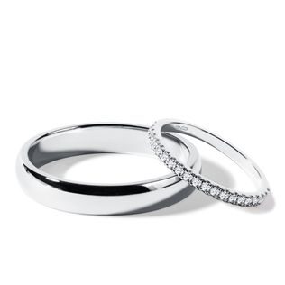 WHITE GOLD WEDDING BAND SET WITH HALF ETERNITY AND SHINY FINISH - WHITE GOLD WEDDING SETS - WEDDING RINGS