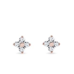 DIAMANTOVÉ NÁUŠNICE ČTYŘLÍSTEK Z RŮŽOVÉHO 14K ZLATA - DIAMANTOVÉ NÁUŠNICE - NÁUŠNICE