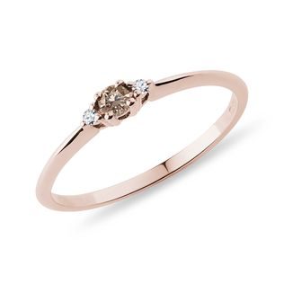 BAGUE EN OR ROSE AVEC DIAMANT CHAMPAGNE ET DIAMANTS - BAGUES DE FIANÇAILLES AVEC DIAMANTS DE COULEUR - BAGUES DE FIANÇAILLES