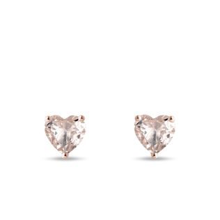 PUCES D'OREILLES EN OR ROSE AVEC MORGANITES TAILLE CŒUR - BOUCLES D'OREILLES EN MORGANITE - BOUCLES D'OREILLES
