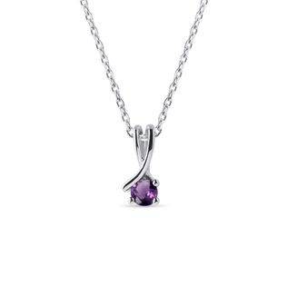 Amethyst Ribbon Necklace in White Gold