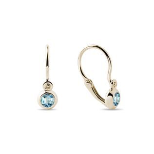 BOUCLES D'OREILLES POUR ENFANTS EN OR ET TOPAZE BLEUE - BOUCLES D'OREILLES POUR ENFANTS - BOUCLES D'OREILLES