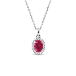 PENDENTIF OVALE AVEC RUBIS ET DIAMANTS EN OR BLANC - COLLIERS AVEC RUBIS - COLLIERS