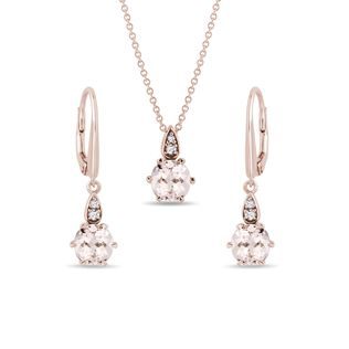 SET NÁHRDELNÍKU A NÁUŠNIC S MORGANITEM V RŮŽOVÉM ZLATĚ - DRAHOKAMOVÉ SOUPRAVY - ŠPERKY