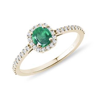 Smaragdový zásnubný prsteň zo žltého zlata