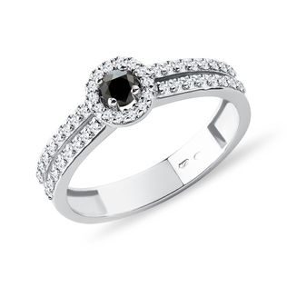 BAGUE ÉLÉGANTE EN OR BLANC 14 CT AVEC DIAMANT NOIR - BAGUES DE FIANÇAILLES AVEC DIAMANTS DE COULEUR - BAGUES DE FIANÇAILLES