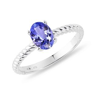 BAGUE EN OR BLANC AVEC TANZANITE OVALE - BAGUES EN TANZANITE - BAGUES