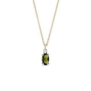 OVAL MOLDAVITE AND DIAMOND NECKLACE IN YELLOW GOLD - MOLDAVITE NECKLACES - NECKLACES