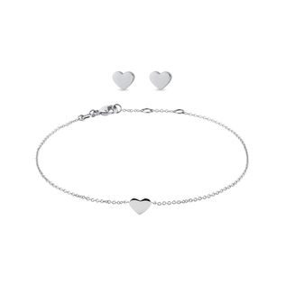 SET AUS OHRRINGEN UND ARMBAND MIT HERZFORM IN 14KT WEISSGOLD - SCHMUCK-SETS - SCHMUCK