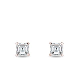 BOUCLES D'OREILLES EN OR ROSE ET DIAMANTS ASSCHER - PUCES D'OREILLES EN DIAMANT - BOUCLES D'OREILLES