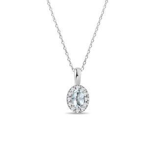 Aquamarine and Diamond White Gold Halo Necklace