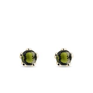 MOLDAVITE STUD EARRINGS IN YELLOW GOLD - MOLDAVITE EARRINGS - EARRINGS