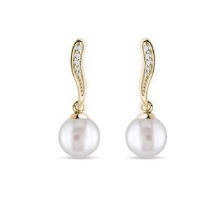 DIAMOND AND PEARL EARRINGS IN GOLD - PEARL EARRINGS - PEARL JEWELLERY