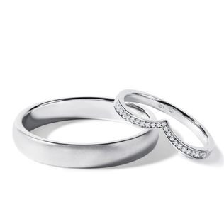 WHITE GOLD WEDDING RING SET WITH CHEVRON AND SATIN FINISH - WHITE GOLD WEDDING SETS - WEDDING RINGS