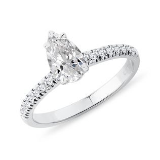 TEARDROP LAB GROWN DIAMOND RING WITH NATURAL DIAMONDS IN WHITE GOLD - ENGAGEMENT DIAMOND RINGS - ENGAGEMENT RINGS