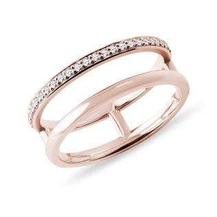 DVOJITÝ DIAMANTOVÝ PRSTEŇ Z RUŽOVÉHO 14K ZLATA - PRSTENE DIAMANT - PRSTENE