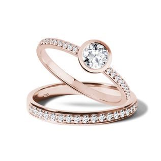 BEZEL ENGAGEMENT SET IN ROSE GOLD - ENGAGEMENT AND WEDDING MATCHING SETS - ENGAGEMENT RINGS