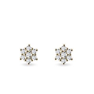 DIAMOND FLOWER EARRINGS IN YELLOW GOLD - DIAMOND STUD EARRINGS - EARRINGS