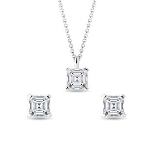 PARURE DE BIJOUX AVEC DIAMANTS ASSCHER EN OR BLANC - ENSEMBLES DE BIJOUX EN DIAMANT - BIJOUX