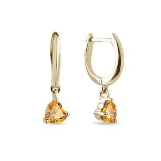 BOUCLES D'OREILLES CŒURS EN OR ET CITRINES - BOUCLES D'OREILLES EN CITRINE - BOUCLES D'OREILLES