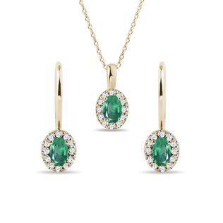 HALO-SCHMUCKSET MIT SMARAGDEN AUS 14 KT GELBGOLD - SCHMUCK SETS EDELSTEINE - SCHMUCK