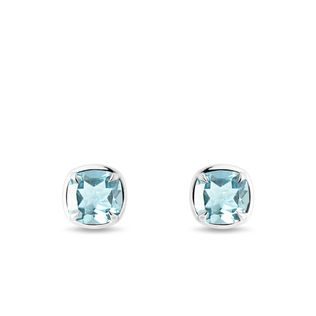 CUSHION CUT SKY BLUE TOPAZ STUD EARRINGS IN WHITE GOLD - TOPAZ EARRINGS - EARRINGS