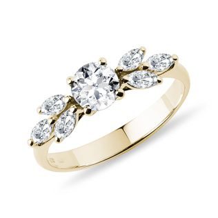 Marquise diamond engagement ring in yellow gold