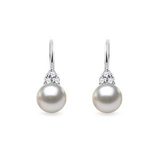 AKOYA PEARL AND DIAMOND WHITE GOLD EARRINGS - PEARL EARRINGS - PEARL JEWELRY