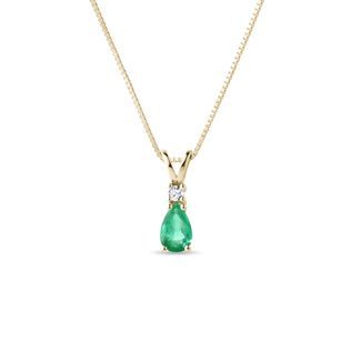 GOLD PENDANT WITH PEAR EMERALD AND BRILLIANT - EMERALD NECKLACES - NECKLACES
