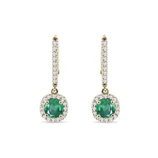 Brilliant Earrings with Emeralds in Yellow Gold