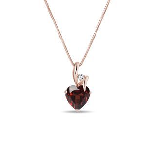 Naszyjnik z różowego złota z granatem w kształcie serca i diamentem