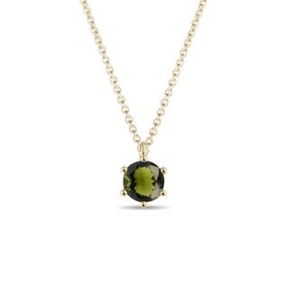 ROUND MOLDAVITE NECKLACE IN YELLOW GOLD - MOLDAVITE NECKLACES - NECKLACES