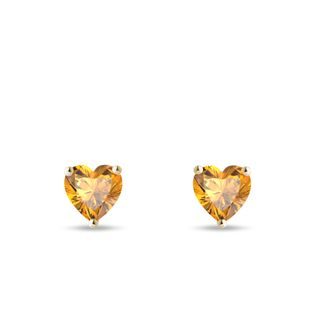 PUCES D'OREILLES EN OR BLANC AVEC CITRINES TAILLE CŒUR - BOUCLES D'OREILLES EN CITRINE - BOUCLES D'OREILLES