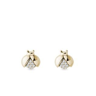 Ladybug earrings with diamonds in gold