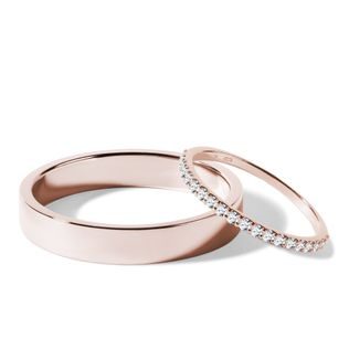 ALLIANCES EN OR ROSE AVEC BAGUE SEMI-ÉTERNITÉ - ENSEMBLE D’ALLIANCES EN OR ROSE - ALLIANCES DE MARIAGE