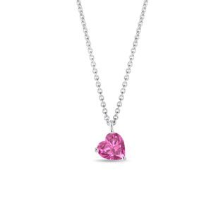 COLLIER CŒUR AVEC SAPHIR ROSE EN OR BLANC - COLLIERS AVEC SAPHIR - COLLIERS