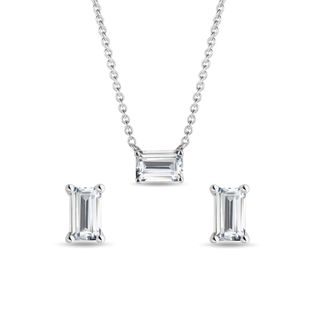 BIJOUX EN OR BLANC SERTIS DE DIAMANTS ÉMERAUDES - ENSEMBLES DE BIJOUX EN DIAMANT - BIJOUX