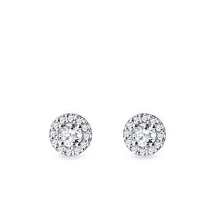 HALO NÁUŠNICE Z BÍLÉHO 14K ZLATA S DIAMANTY - DIAMANTOVÉ NÁUŠNICE PECKY - NÁUŠNICE
