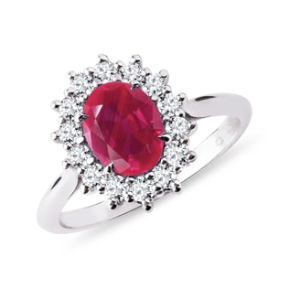 HALO STYLE RUBY AND DIAMOND RING IN WHITE GOLD - RUBY RINGS - RINGS