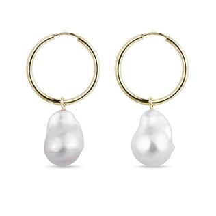 GOLD HOOP EARRINGS WITH BAROQUE PEARLS - PEARL EARRINGS - PEARL JEWELRY