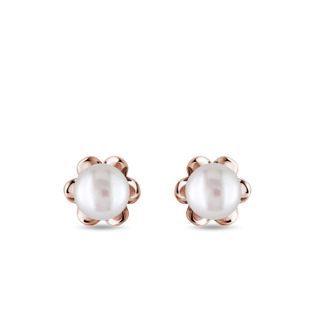 PEARL FLOWER STUD EARRINGS IN ROSE GOLD - PEARL EARRINGS - PEARL JEWELRY
