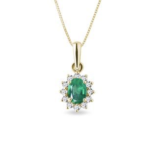 EMERALD AND DIAMOND NECKLACE IN 14K YELLOW GOLD - EMERALD NECKLACES - NECKLACES