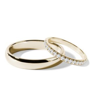 GOLD WEDDING RING SET WITH HALF ETERNITY AND SHINY FINISH - YELLOW GOLD WEDDING SETS - WEDDING RINGS