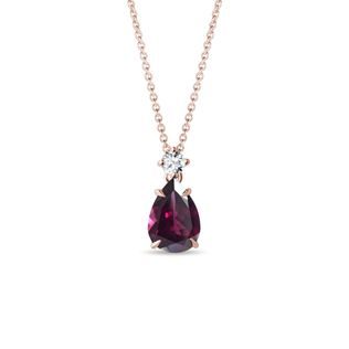 PENDENTIF EN OR ROSE AVEC RHODOLITE ET DIAMANT - COLLIERS AVEC GEMMES - COLLIERS
