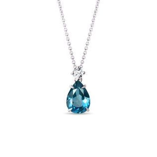 WHITE GOLD PENDANT WITH TOPAZ AND DIAMOND - TOPAZ NECKLACES - NECKLACES